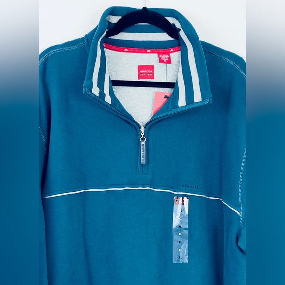 ARROW USE 1851 - Blue High Neck Quarter Zip Sueded Fleece Sweatshirt.  X… - Picture 2 of 8